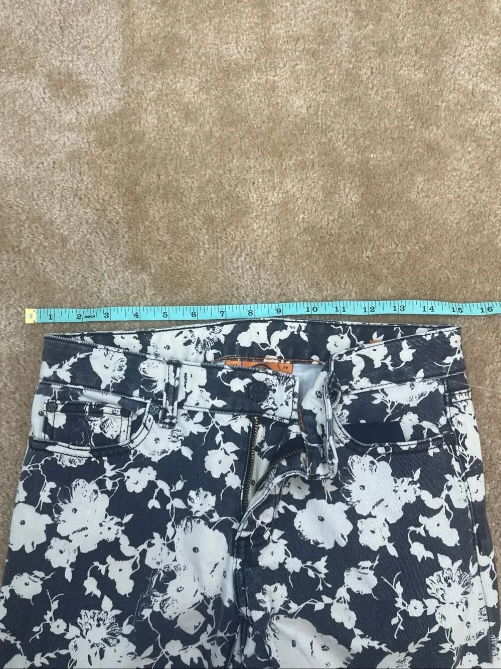 Tory Burch Floral Print Skinny Jeans Women’s Size 26 Blue White Cotton